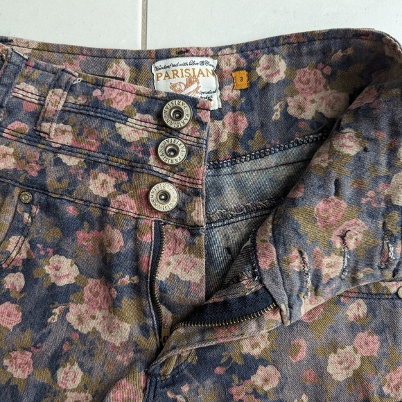 PARISIAN high waisted floral print purple and pink button fly denim shorts - Picture 3 of 11